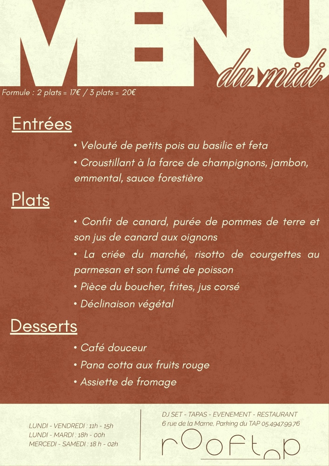 formule midi le rooftop poitiers