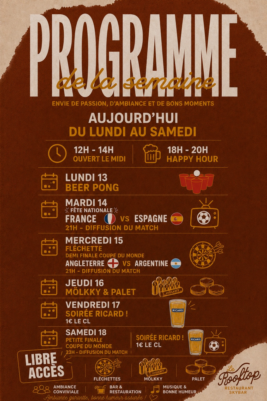 programme en image du restaurant le Rooftop